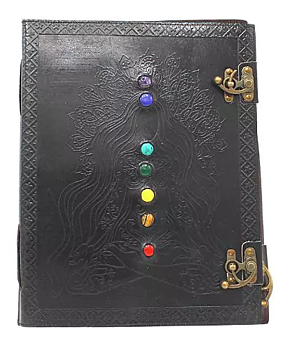 Dagbok /Journal  läder - Goddess  - Chakra -7 stenar  - 33cm