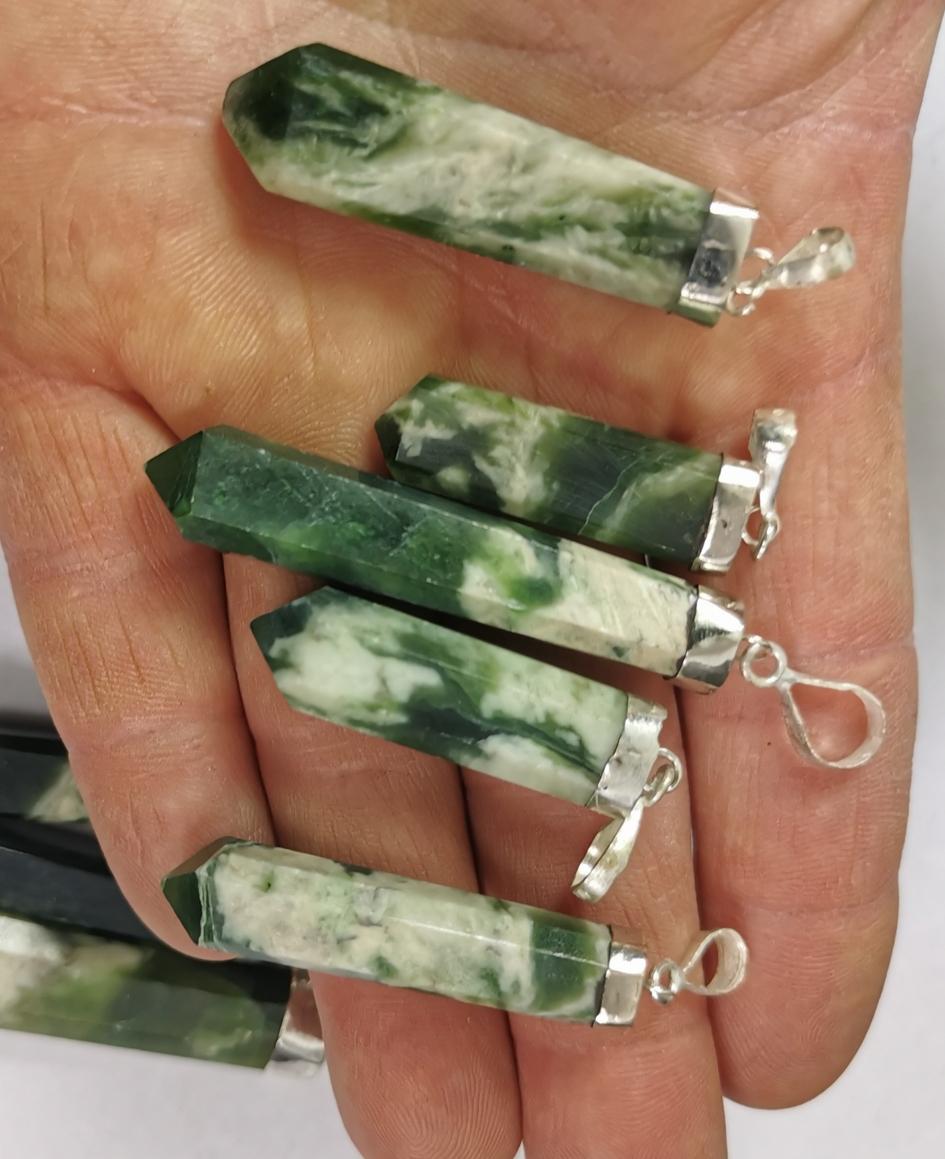 Nefrit Jade ( Randig) , hängen i Sterling silver - 2