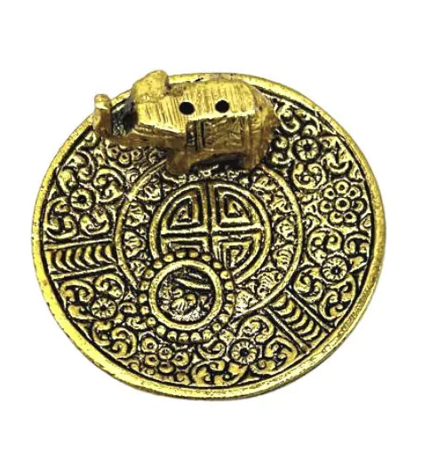 Elefant Disk Rökelsehållare i Guld färgad Aluminium - 2