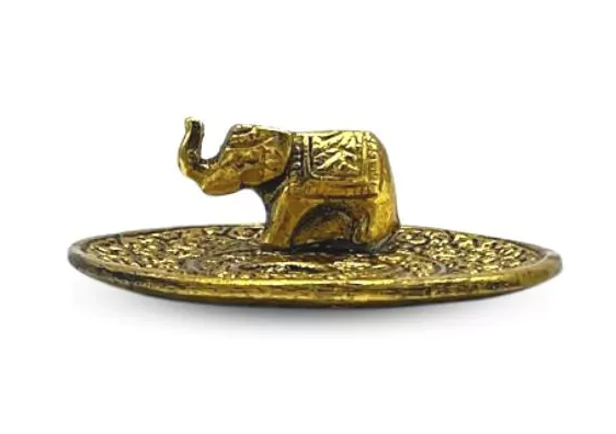 Elefant Disk Rökelsehållare i Guld färgad Aluminium
