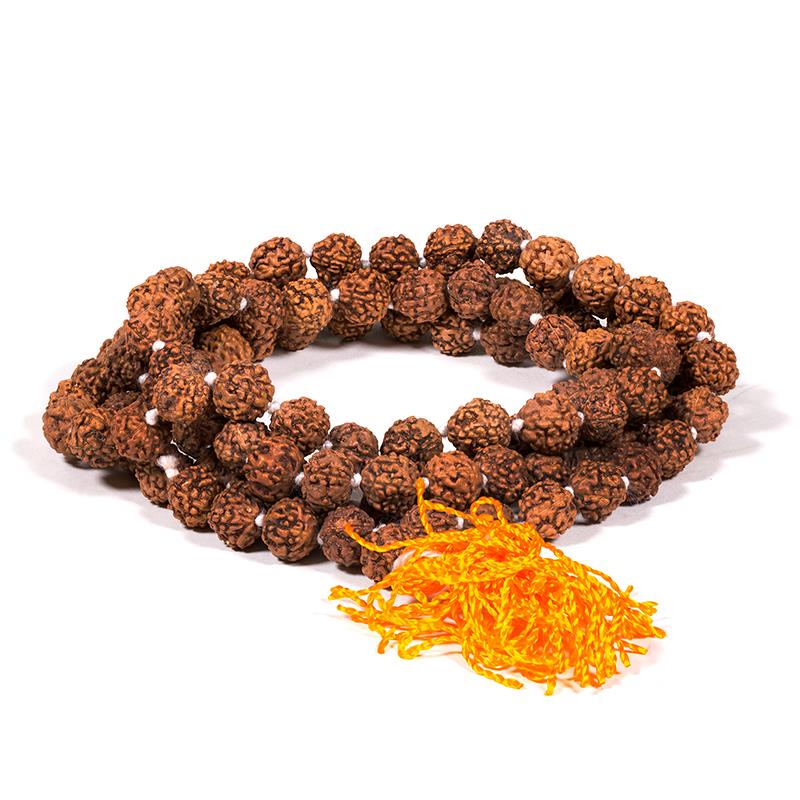 Rudraksha Frö Mala med Orange tofs - 9mm