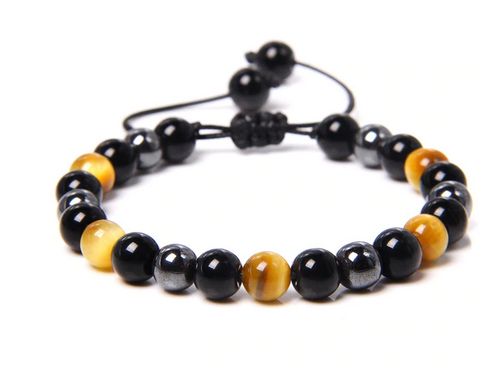 Tigeröga, Svart Onyx och Hematit  armband 