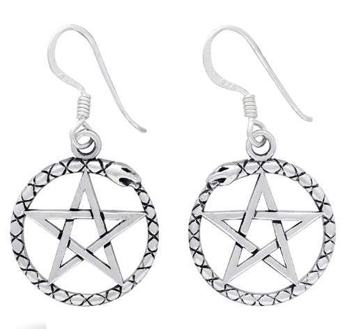 Silver Pentagram Örhängen med Ouroboros Orm