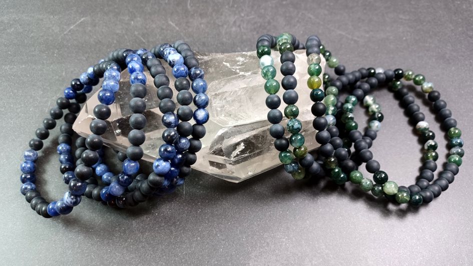 Armband i Borstad Onyx och Mossagat - 6mm - 2