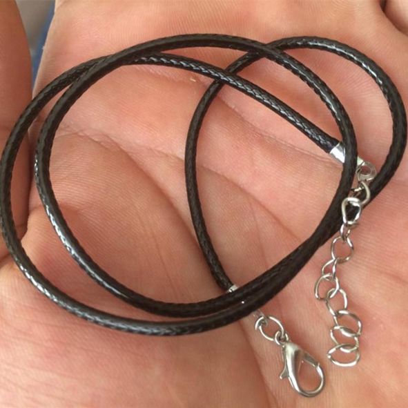 Vävd Svart Konstläder Halsband - 2mm med Rostfritt stål Lås - 70cm - 2