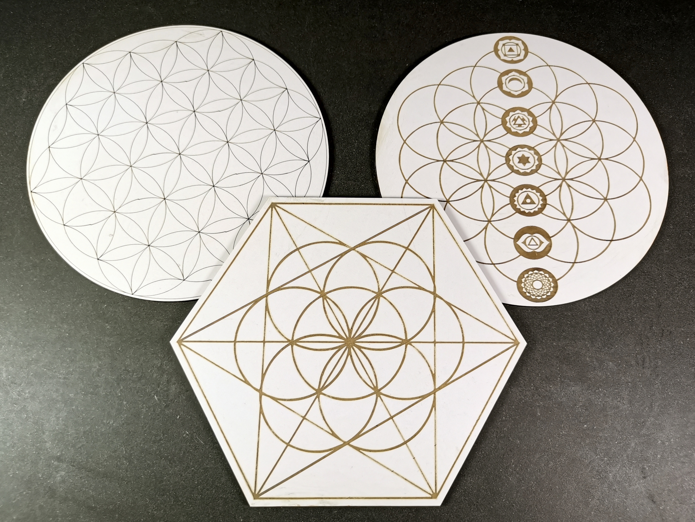 Kristallnät /Kristall Grid Platta, Hexagram/Merkaba/Seed of Life - 15cm - 2