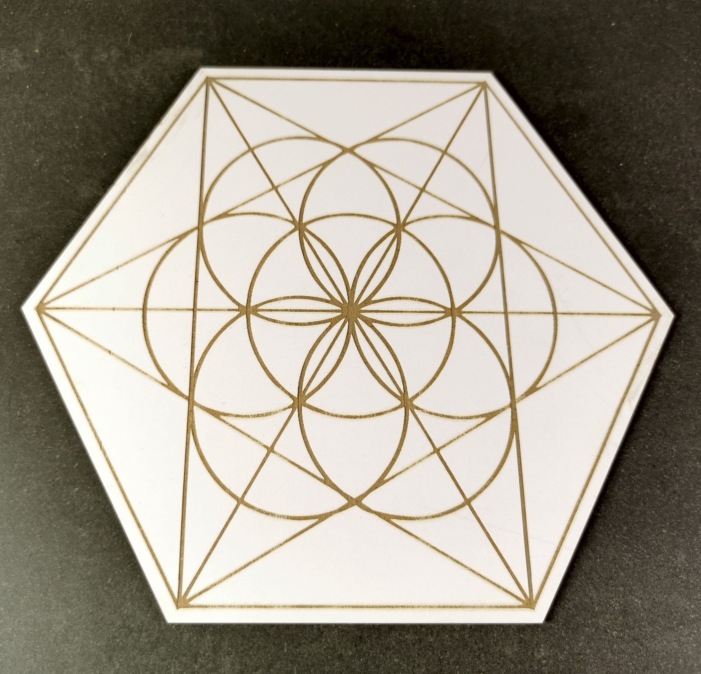 Kristallnät /Kristall Grid Platta, Hexagram/Merkaba/Seed of Life - 15cm