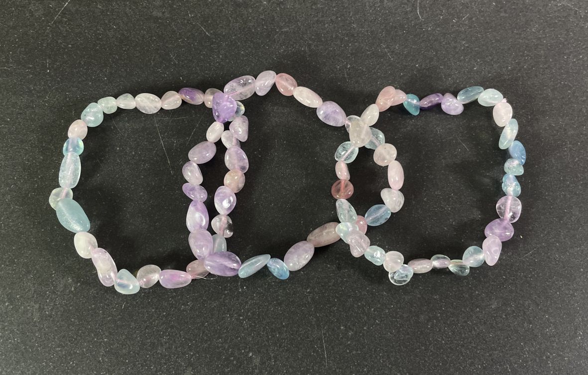 Rosenkvarts, Ametist, Akvamarin mix armband 