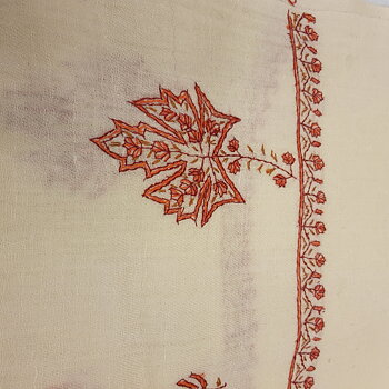 Pashminasjal  -Vit Löv - Broderat Växter