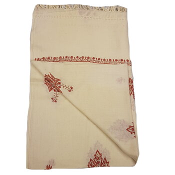 Pashminasjal  -Vit Löv - Broderat Växter
