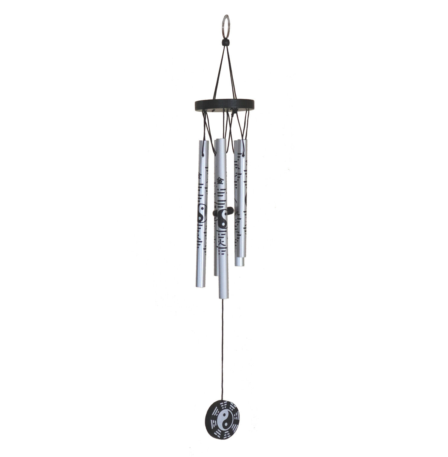 Silver /Svart Yin Tang Feng shui Vindspel - 5 Rör - 42cm