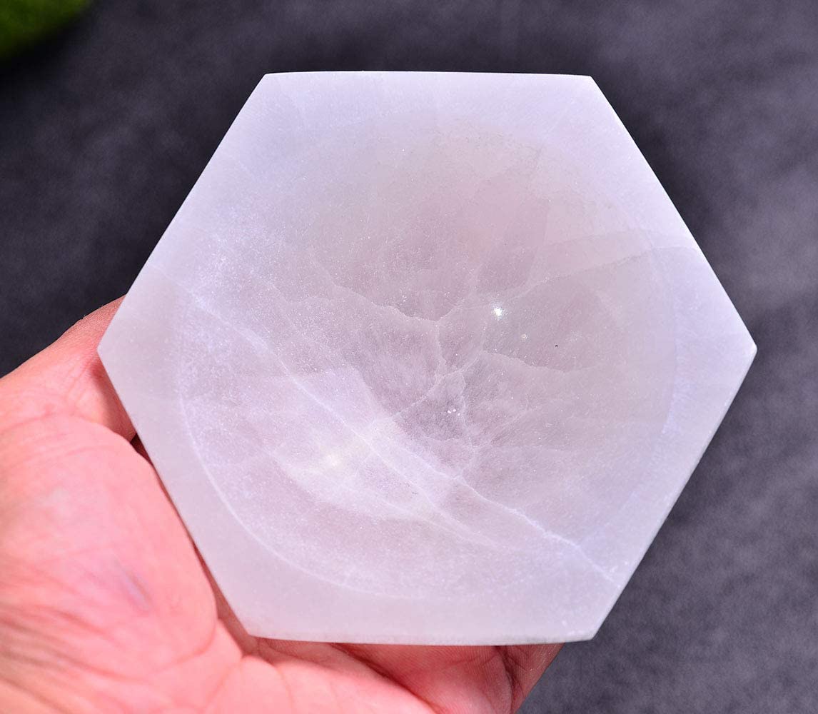 Selenit skål hexagon, ca 10cm - 5