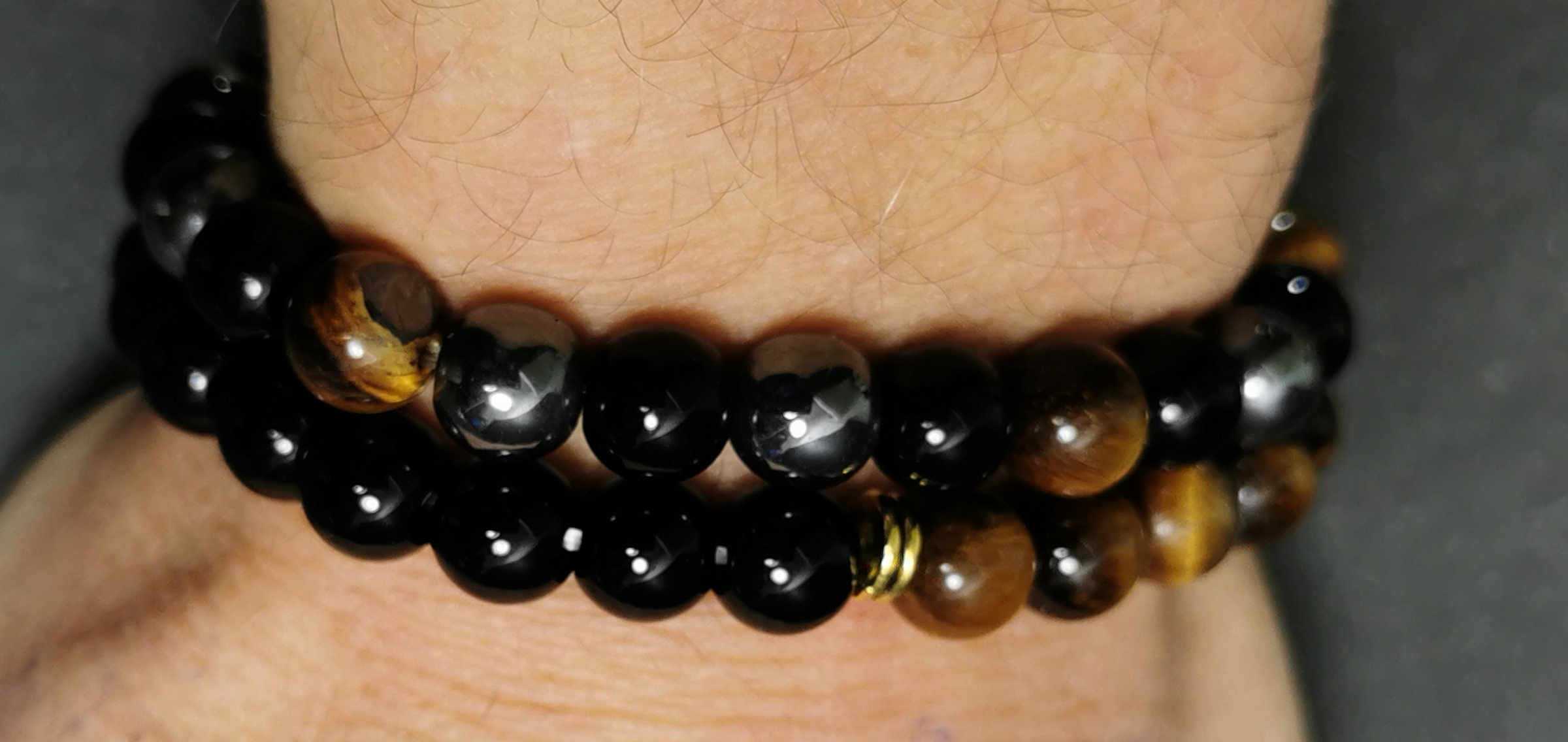 Svart Onyx, Falk Öga och Hematit Armband  - 8mm Pärlor - 21cm - 3