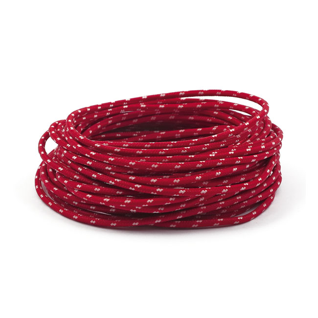 KABEL "CLASSIC" MED OMSPUNNEN RÖD TEXTIL, 3 MM.  UTVÄNDIG. 7,62 METER LÅNG.