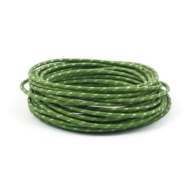 KABEL "CLASSIC" MED OMSPUNNEN GRÖN TEXTIL, 3 MM.  UTVÄNDIG. 7,62 METER LÅNG.