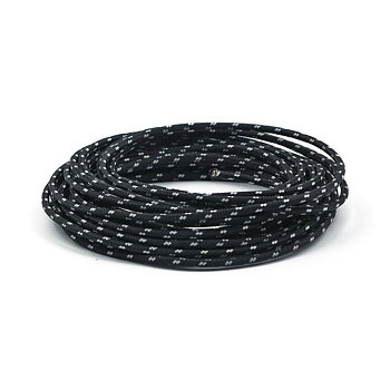 KABEL "CLASSIC" MED OMSPUNNEN SVART/VIT TEXTIL, 3 MM.  UTVÄNDIG. 7,62 METER LÅNG.