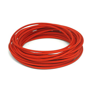 KABEL "CLASSIC" MED OMSPUNNEN RÖD TEXTIL, 3 MM.  UTVÄNDIG. 7,62 METER LÅNG.