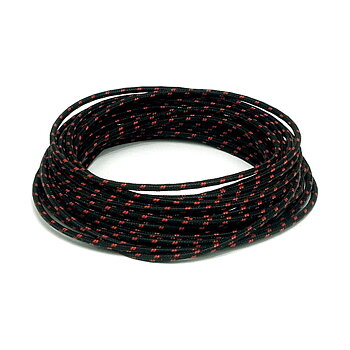 KABEL "CLASSIC" MED OMSPUNNEN SVART / RÖD TEXTIL, 3 MM.  UTVÄNDIG. 7,62 METER LÅNG.