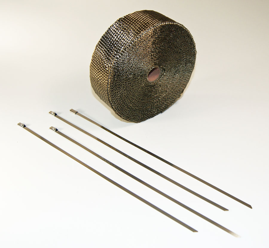 BANDAGE AVGASRÖR 2" TITAN FÄRG,  2" BRED 50 FEET LÅNG ( 5 CM. BRED CA. 15.  METER LÅNG ) 4 ST. ROSTFRIA KLAMMER INGÅR.