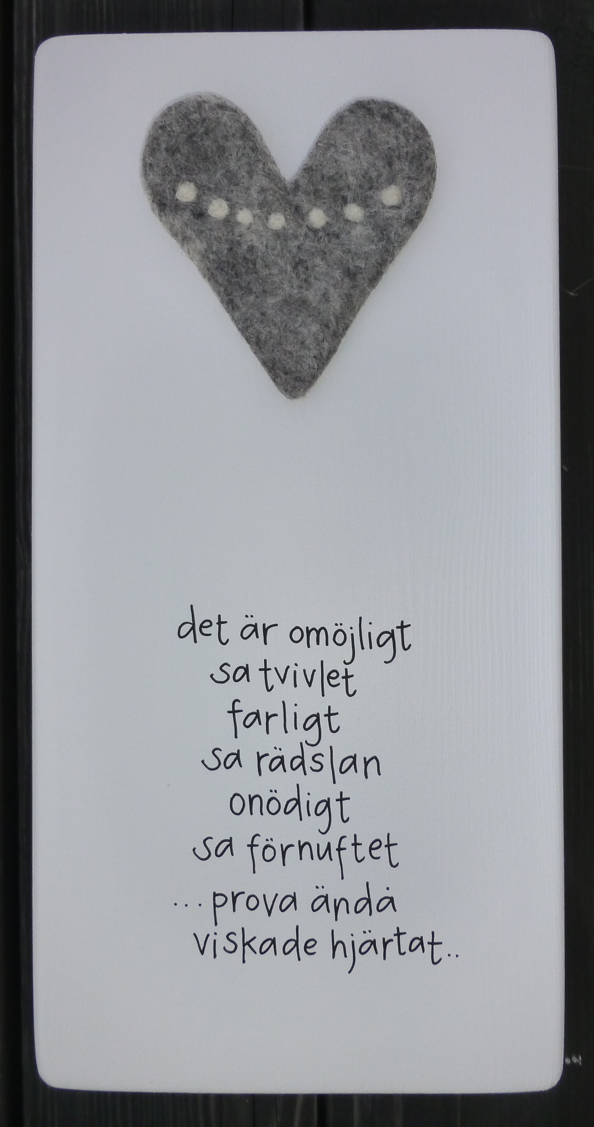 Det är omöjligt sa tvivlet farligt sa rädslan onödigt sa förnuftet ...prova ändå viskade hjärtat