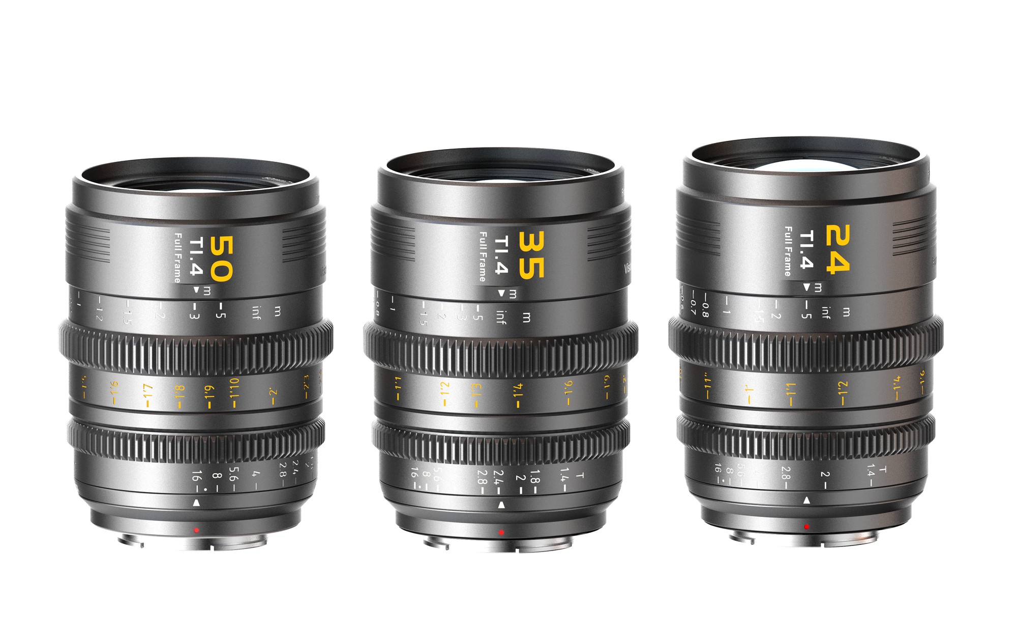 SIRUI Vision Prime 1 Series T1.4 Full Frame Cine Lens Kit with 24mm/35mm/50mm (E mount, Metal Grey Color, including Z/RF/L Interchangable Mount)