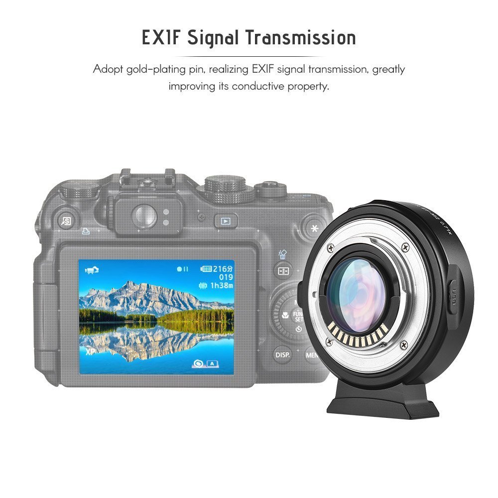 Viltrox EF-M2 Focal Reducer Booster Adapter Auto-focus 0.71x Canon EF mount series lens to M43 camera  - 8