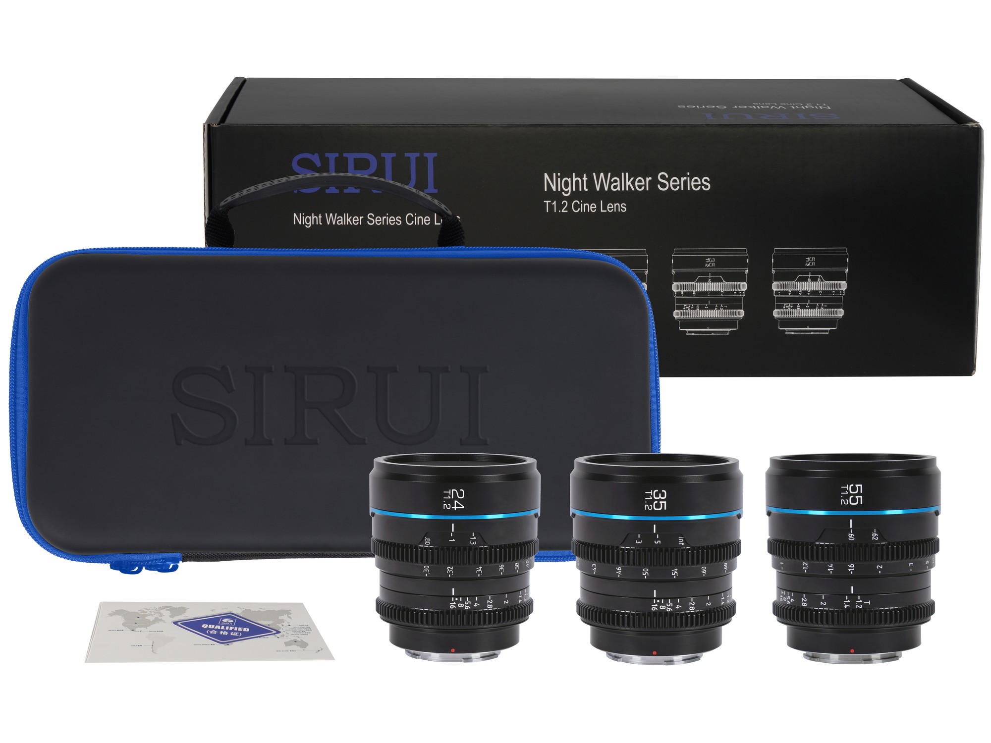 SIRUI Nightwalker Series 24, 35&55mm T1.2 S35 Manual Focus Cine Lens Bundle (M4/3 Mount, Black)