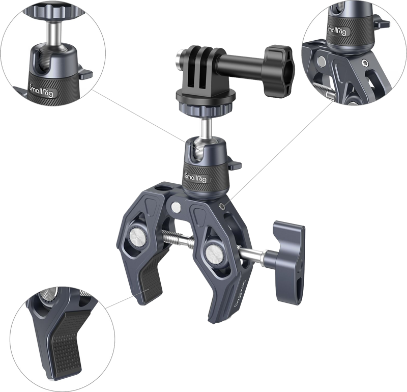 SmallRig 4102 Super Clamp with 360 Ballhead Mount for Action Cameras - 3