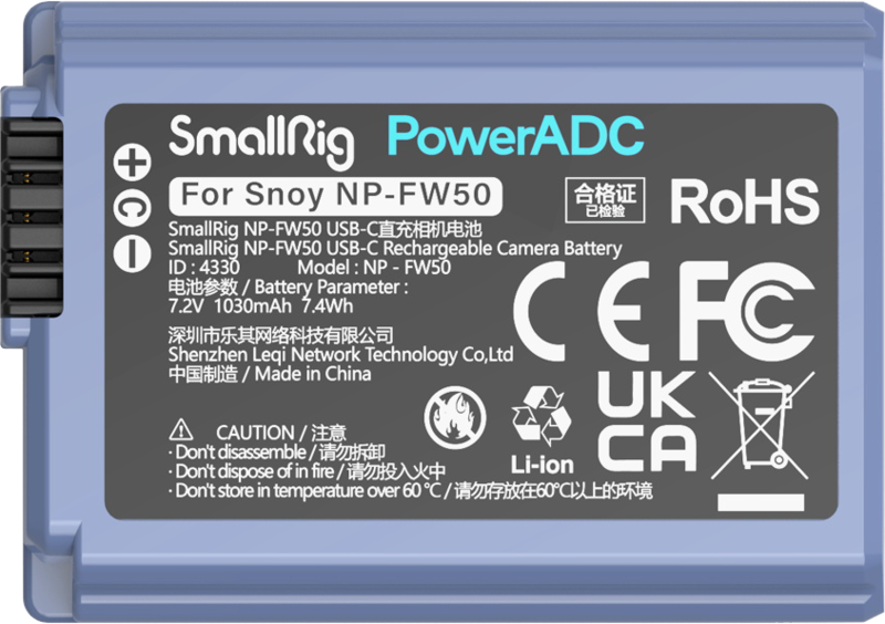 SmallRig 4330 Camera Battery USB-C Rechargable NP-FW50 - 3