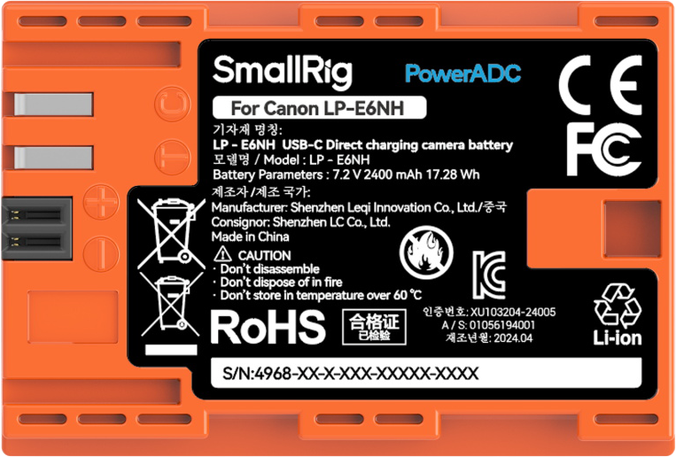 SmallRig 4968 LP-E6NH USB-C Rechargeable Camera Battery Orange - 3