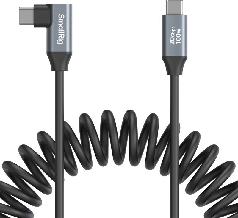 SmallRig 4792 USB-C Straight to USB-C Angled Coiled Data Cable - 2
