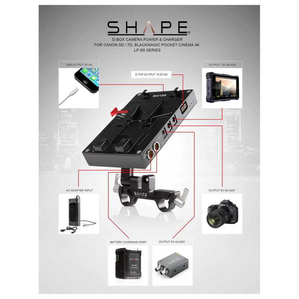 SHAPE D-Box Camera Power and Charger for Canon 5D, 7D, LP-E6 Serie - 6
