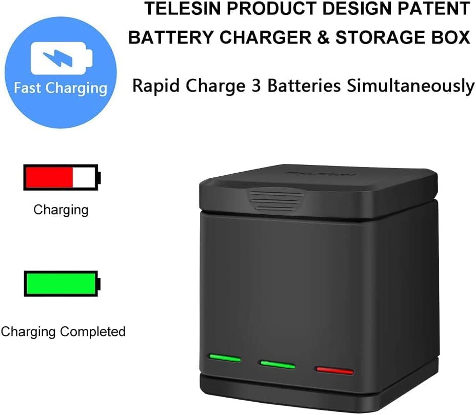 TELESIN Triple charger + 2 batteries for Gopro Hero 8 ,7 ,6 ,5 - 3