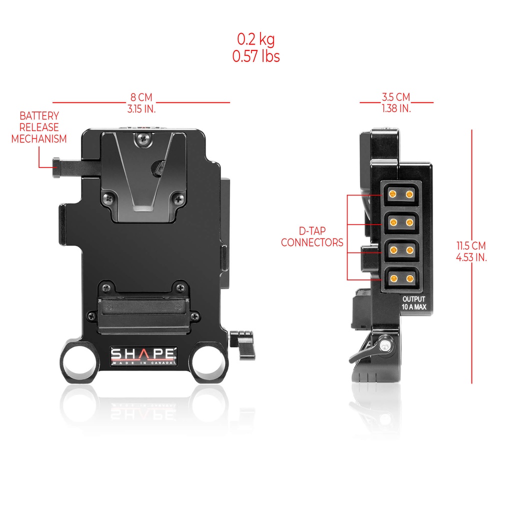 SHAPE Multi D-Tap V-Mount Plate 15mm LWS Rod Mount - 3