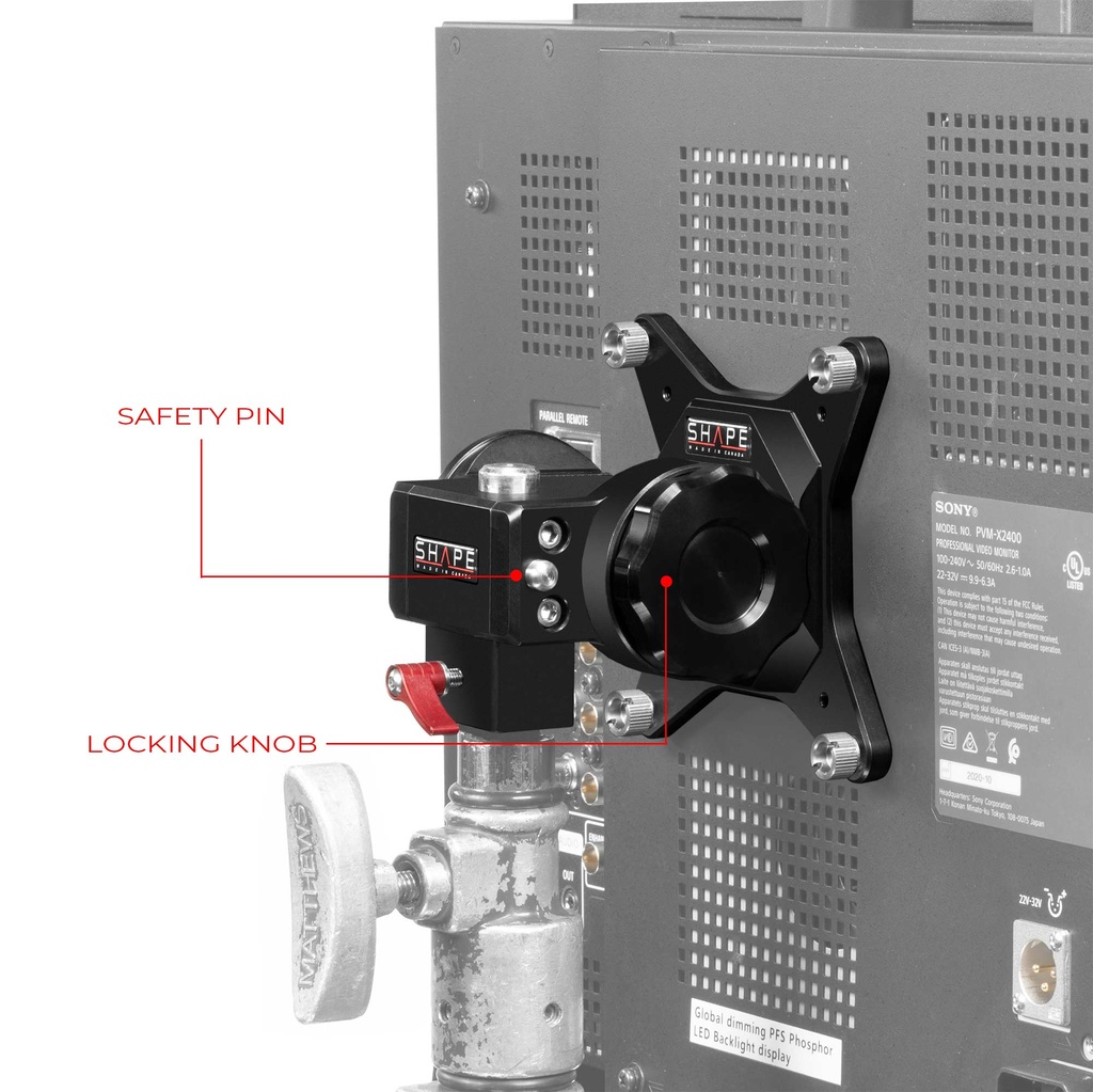 SHAPE PUSH BUTTON VESA MONITOR MOUNT FOR C-STAND AND BABY PIN – för filmskapare - 4