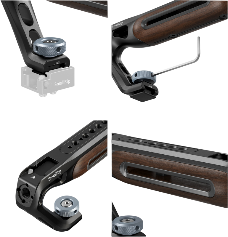 SmallRig 5250 Wooden Top Handle with Cold Shoe Mount - 5