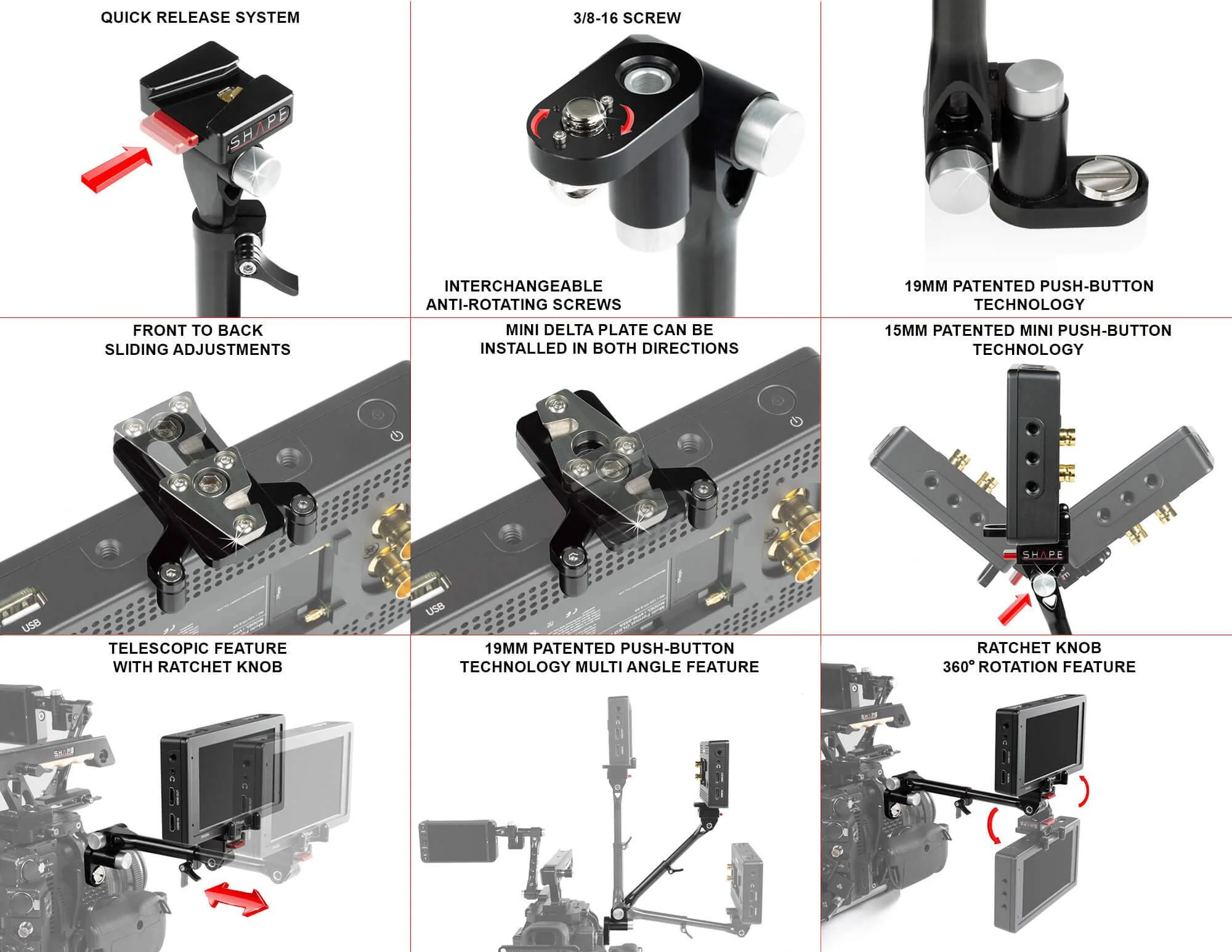 SHAPE Telescopic Push-Button Magic Arm mit Mini Quick Release - 11