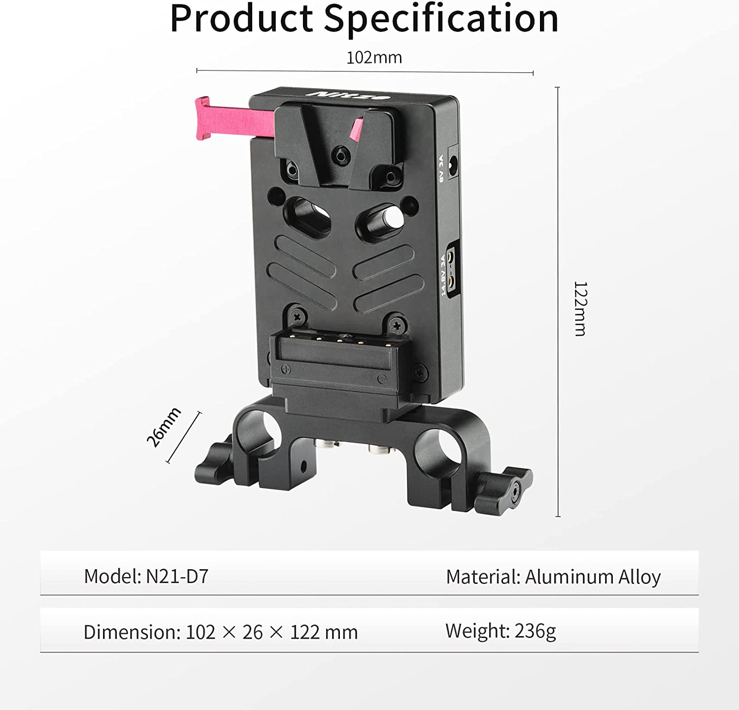 Nitze V-mount Battery Plate with 15mm Rod Clamp N21-D7 - 5