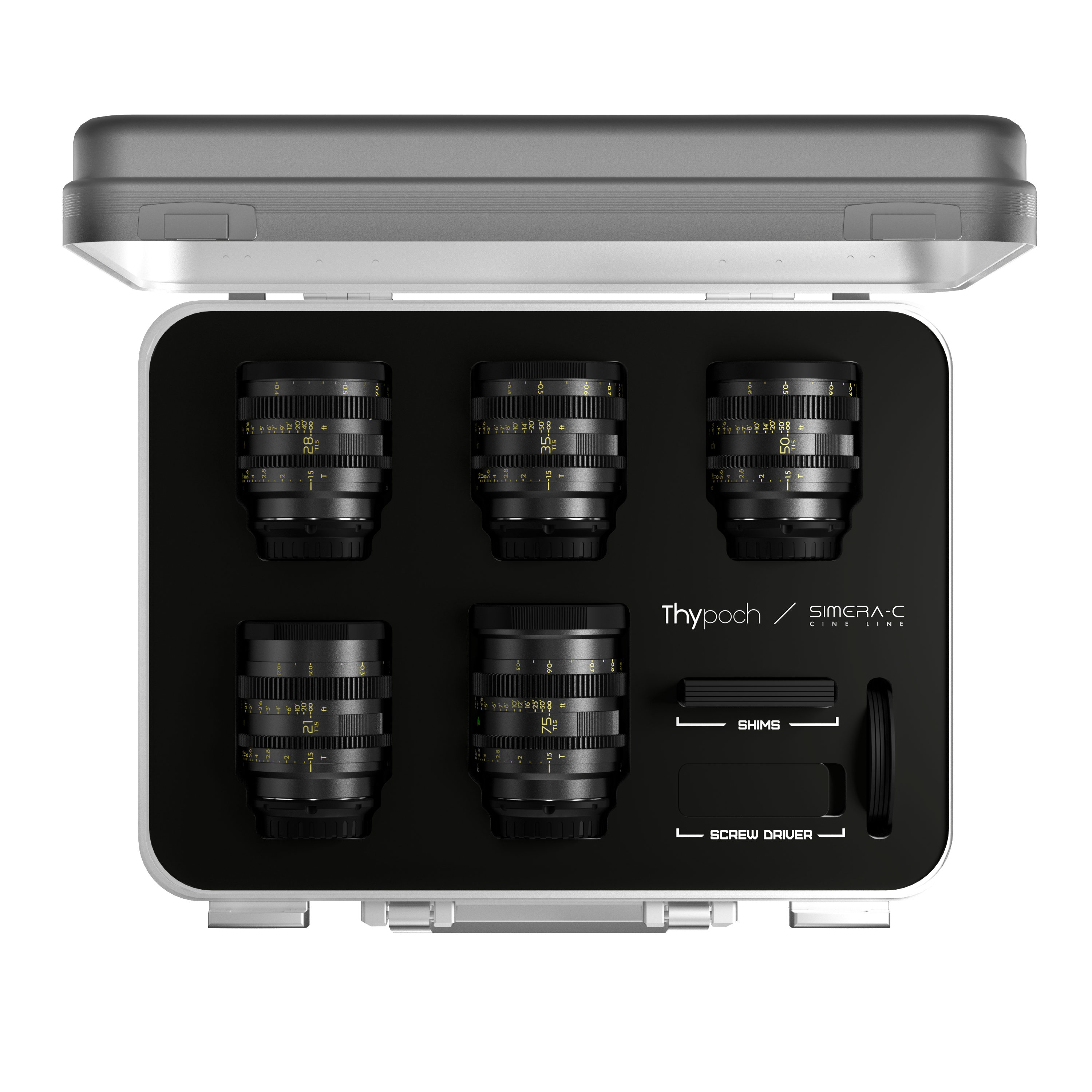 Thypoch Fullformat Cinema 5-lins kit Simera-C 21/28/35/50/75mm T1.5 - M-mount – för filmskapare - 2