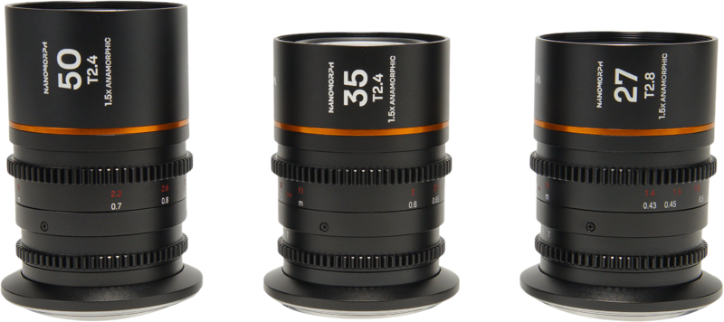 Laowa Nanomorph&nbsp;S35 Prime&nbsp;3-Lens&nbsp;Bundle&nbsp; (27mm, 35mm, 50mm) (Amber) - Canon RF