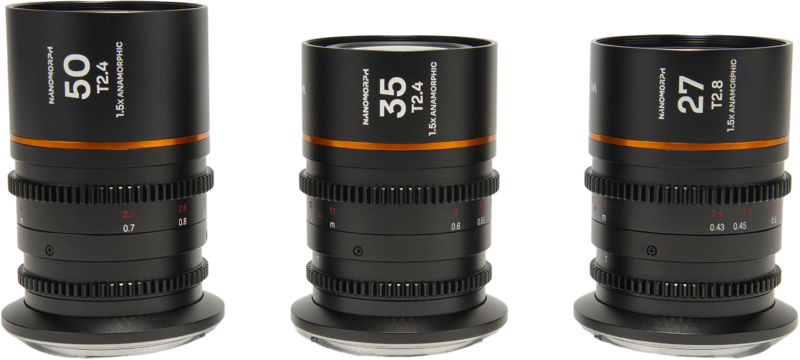 Laowa Nanomorph&nbsp;S35 Prime&nbsp;3-Lens&nbsp;Bundle&nbsp; (27mm, 35mm, 50mm) (Amber) - MFT
