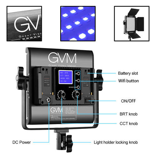 GVM 800D-RGB LED Studio 3-Video Light Kit - 3