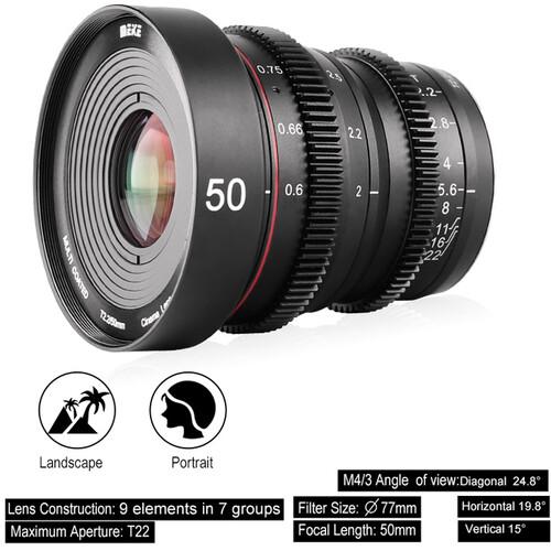MEIKE 50mm T2.2 Manuel Focus Cinema Prime Lins (E Mount)  - 2