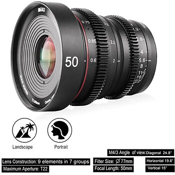 MEIKE 50mm T2.2 Manual Focus Cinema Prime Lins (E Mount) 