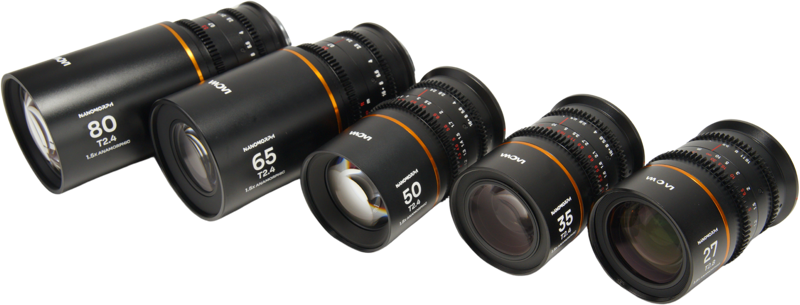 Laowa Nanomorph&nbsp;S35 Prime&nbsp;5-Lens&nbsp;Bundle &nbsp;(27+35+50+65+80mm) Amber - Sony E - 3