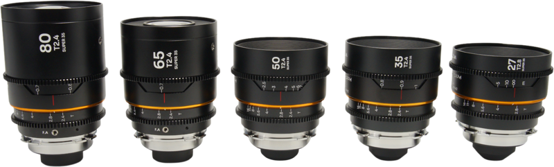 Laowa Nanomorph&nbsp;S35 Prime&nbsp;5-Lens&nbsp;Bundle &nbsp;(27+35+50+65+80mm) Amber  - Arri PL/Canon EF