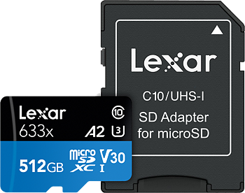 Lexar microSDXC 633x UHS-I/A2/U3/10 R100/W45MB (V30) 512GB