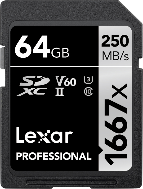 Lexar SDXC Pro 1667X UHS-II U3 R250/W120 (V60) 64GB – för filmskapare - 2