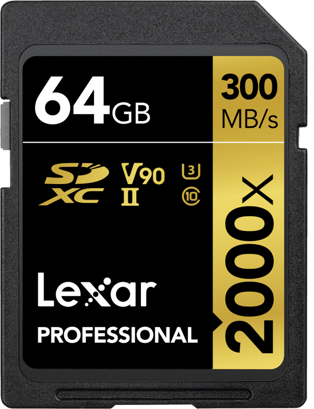Lexar SDXC Pro 2000X UHS-II U3 R300/W260 (V90) 64GB – för filmskapare