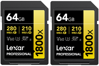 Lexar SDXC Pro 1800x U3 UHS-II R280/W210 (V60) 64GB - 2pack